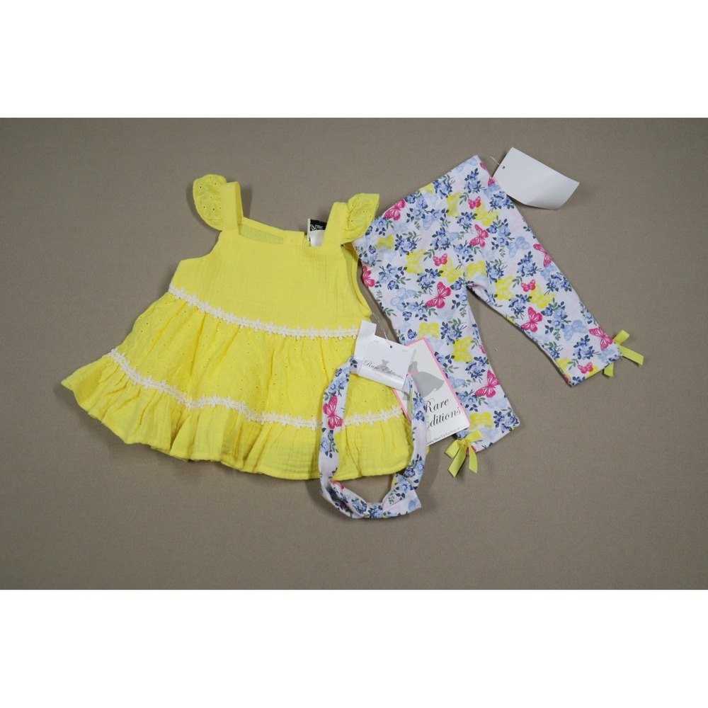 Rare Editions Baby Girls Tunic, Legging, and Headband, 3 Piece Set - Yellow 3-6M